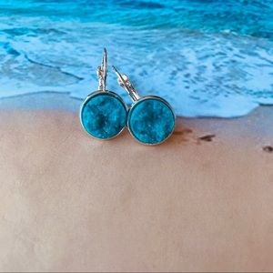 Aqua Druzy Lever Back Earrings Silver Alloy